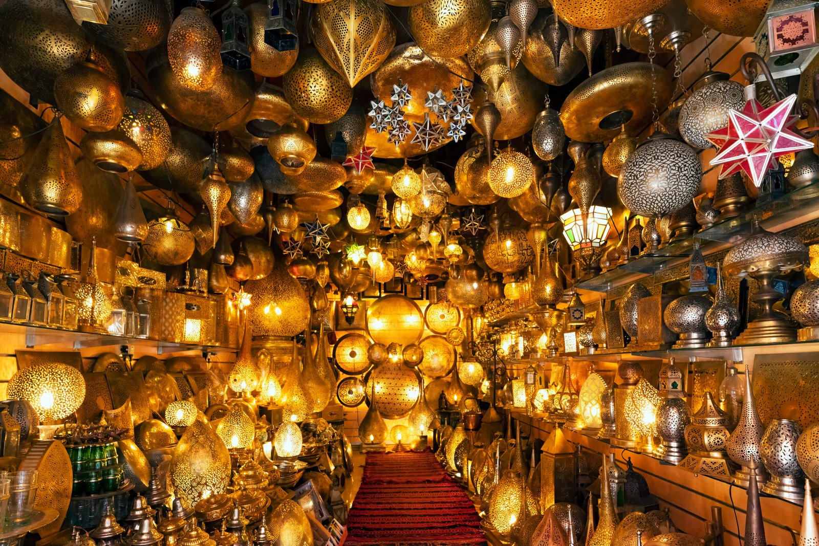 lighting shop in the souk of marrakech, Morocco